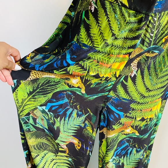 H&M Tropical Jungle Print Flat Front Trouser Pants With Pockets Size 6 - Picture 4 of 9
